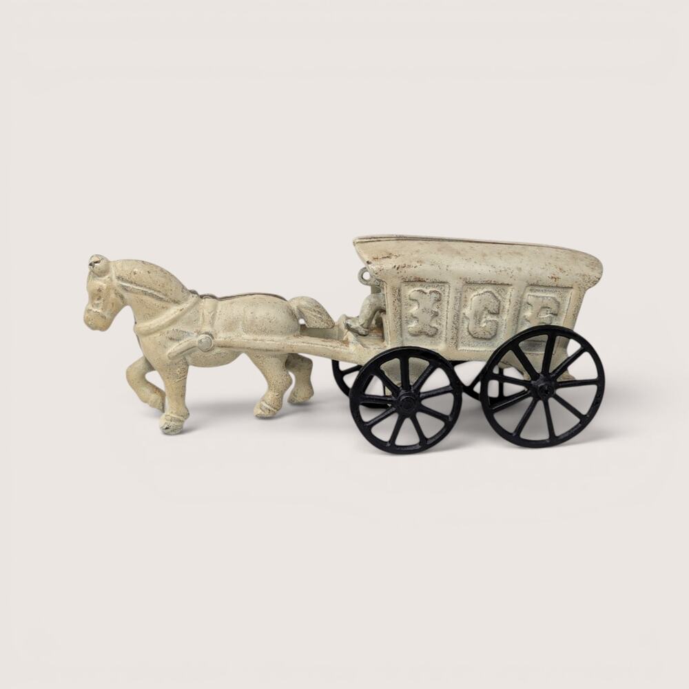 Vintage Cast Iron Horse Drawn Ice Wagon Toy